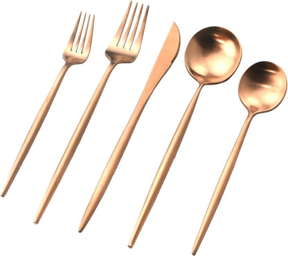 Copper Gold Flatware, Royal 5 Pieces Luxury Matte Finish 18/10 Stainless Steel Tableware Set for 1