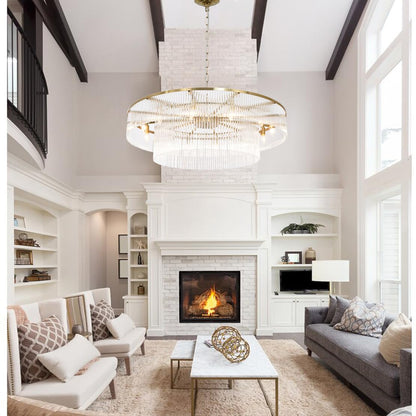 Akeelighting Modern Glass Chandelier Lighting Brass Chandeliers for High Ceiling Entryway Foyer Large Glass Hanging Light Fixture Grand Living Room Hall 39"