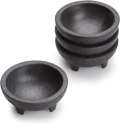 Enqargo Black 3-Legged Plastic Molcajete Salsa Bowls - 11 oz, 2 Pack for Dips and Sauces