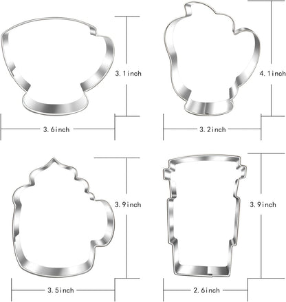 Large Coffee Cup Cookie Cutter Set - 4 Piece Coffee Mug, Hot Cocoa Mug, Teacup Cookie Fondant Biscuit Cutters