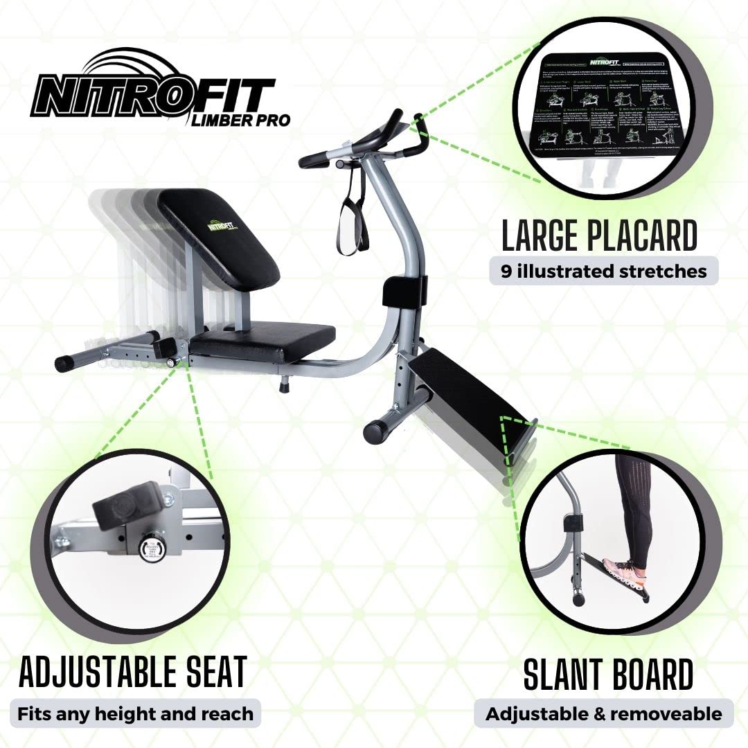 Nitrofit Limber Pro Adjustable Seat Stretch Machine for Lumbar Stretching, Lower Back Pain, Leg Stretch, Rehab, Flexibility, Injury Prevention, Calves