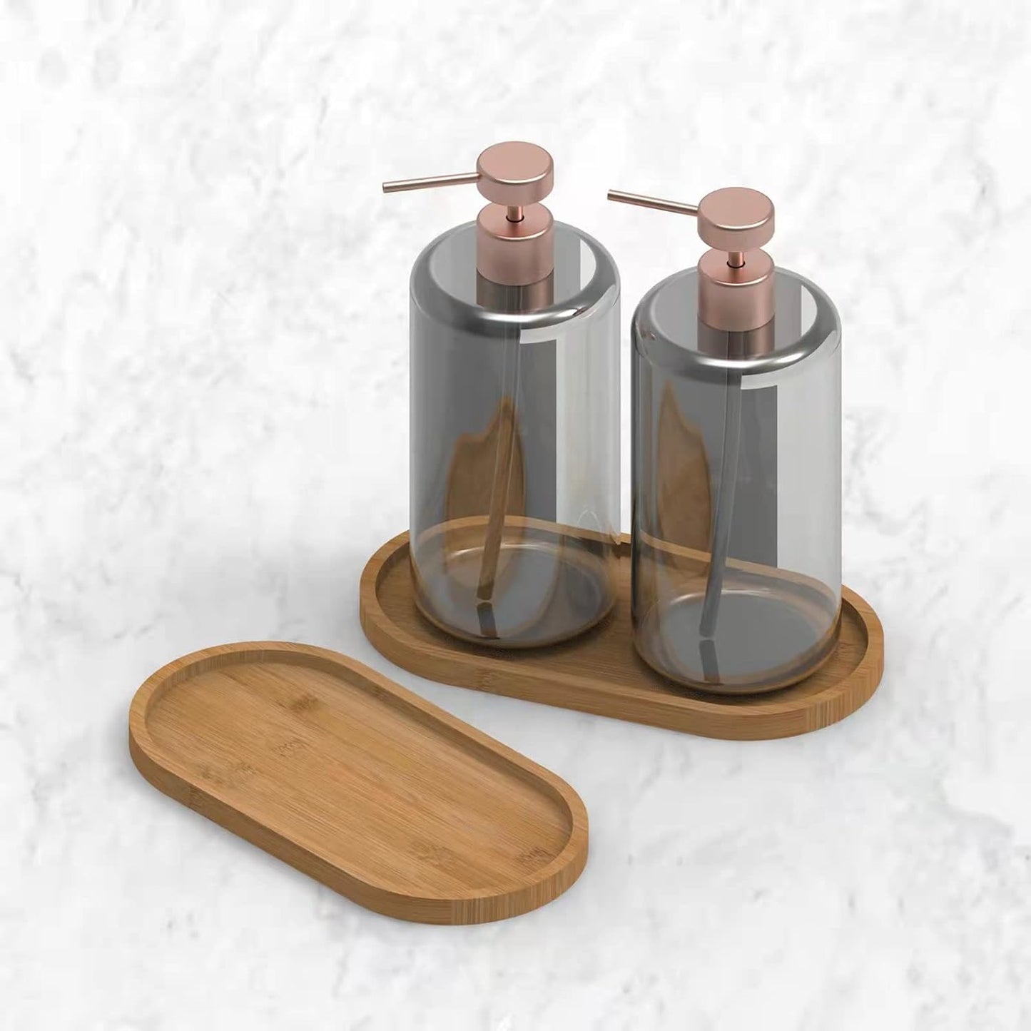 Bamboo Soap Dispenser Tray, Kitchen Countertop Tray for Jewelry, Cosmetics, and Small Items, Organizer