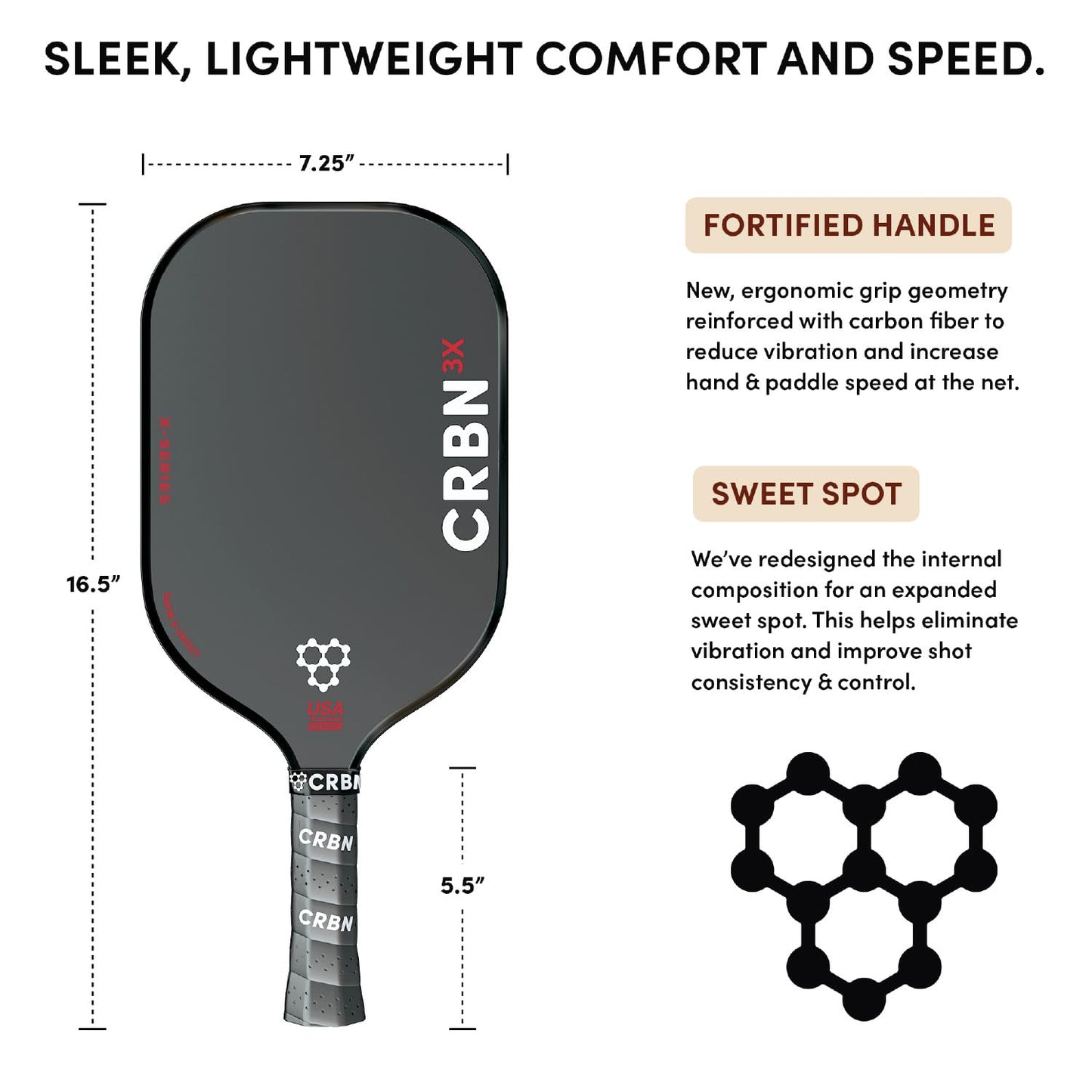 CRBN Pickleball – X Series Power Paddle (3X, 16mm) + Pro Team Tour Paddle Bag with Zip-Off Sling – Carbon Fiber Paddle & Multi-Pocket Gear Bag - Virtual Bundle