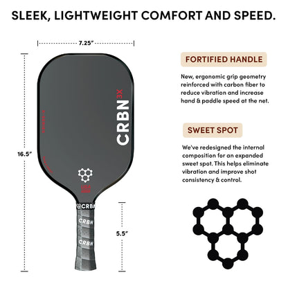 CRBN Pickleball – X Series Power Paddle (3X, 16mm) + Pro Team Tour Paddle Bag with Zip-Off Sling – Carbon Fiber Paddle & Multi-Pocket Gear Bag - Virtual Bundle