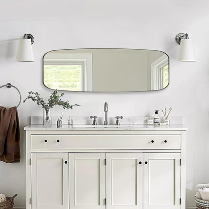 ANDY STAR 18x48 Full Length Wall Mirror, Brushed Nickel Oblong Shaped Body Mirror with Stainless Steel Metal Frame, Rounded Corner Design for Floor and Leaning