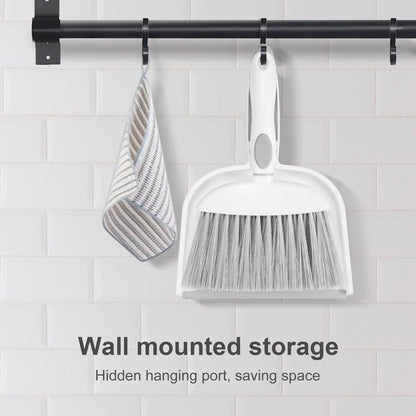 NACENA Small Dust Pan and Brush Set, Mini Broom and Dustpan Set Small Hand Broom and Brush Combo Dust Pan with Teeth for Home Cleaning Drawers Desktop Sofas and Outdoor, White & Gray