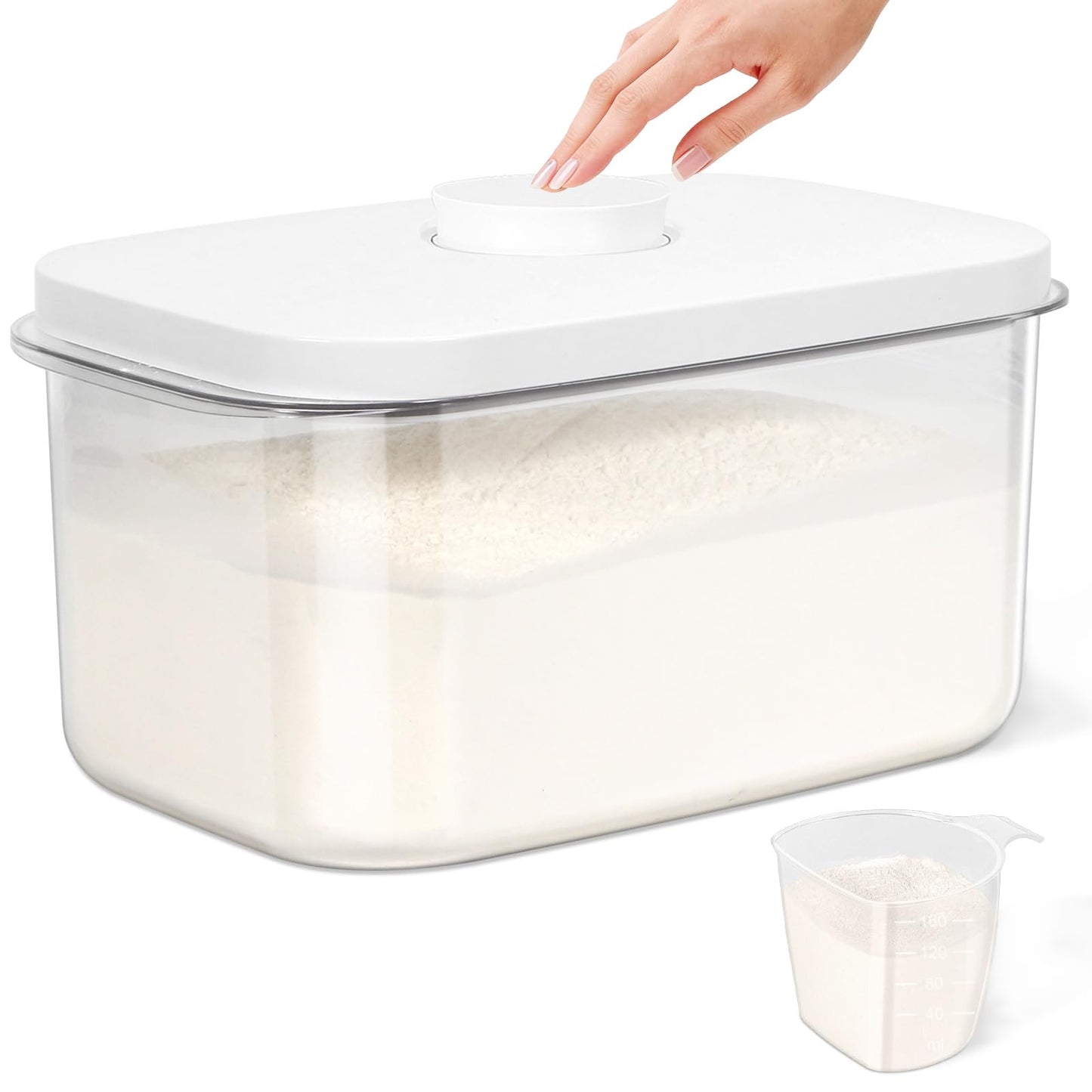 TBMAXS Airtight Flour Container 6.34 QT, Clear PET Plastic Food Storage Container Bin with Pop Up Lids For Rice Flour Sugar, Dry Food Holder for Kitchen Pantry Organization and Storage