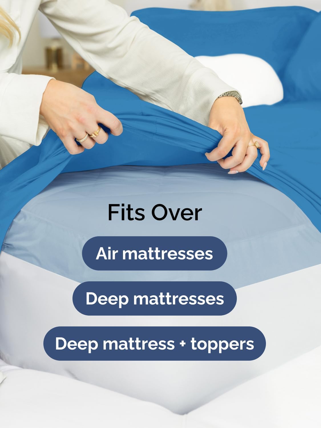 Skiennix Extra Deep Queen Sheet Set - 6-Piece Breathable Cooling Bedding - Soft, Wrinkle-Free Denim Blue