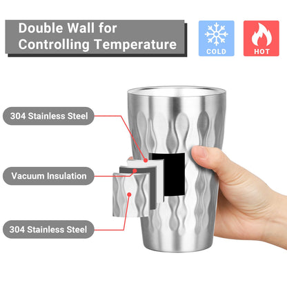 Offiper Stainless Steel Double Wall Cups, 16 oz Insulated Tumbler, 4 Pack Unbreakable Stackable Water Tumblers Insulated Metal Cup Premium Drinking Glasses for Travel Camping Home Outdoor