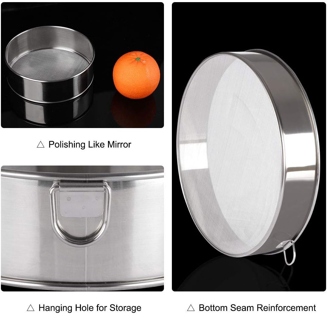 Fine Mesh Flour Sieve, 10" Stainless Steel 60 Mesh Round Sifter for Baking Cake and Bread