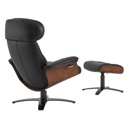CHITA Genuine Leather Reclining Swivel Chair with Adjustable Headrest and Ottoman for Living Room, Black