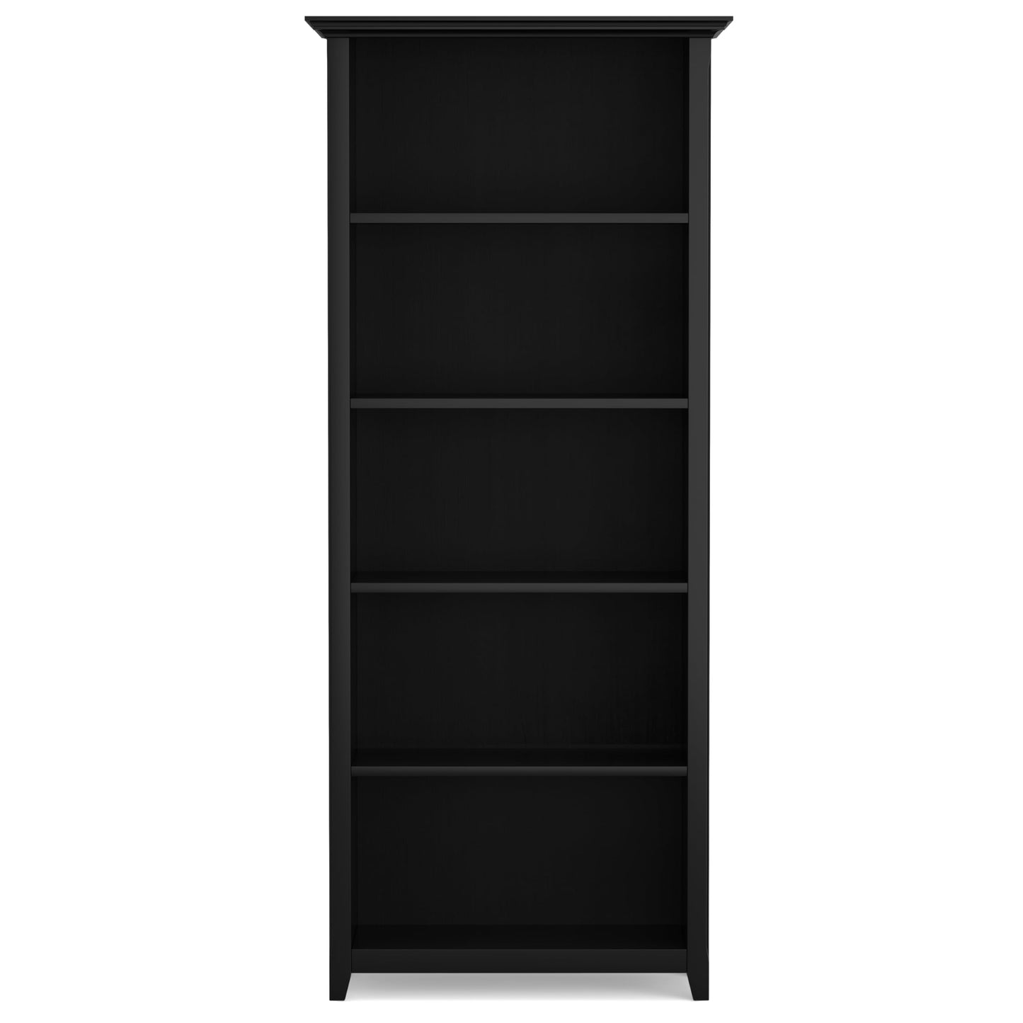 SIMPLIHOME Amherst Bookcase - 70 inch Tall 5-Shelf Solid Wood Bookshelf in Black, Transitional Storage for Living Room, Study Room or Office with Adjustable Shelves and Tapered Legs