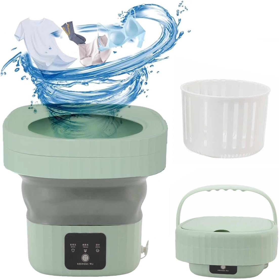 Septpenta 6L Portable Mini Washing Machine with Drain Valve, Foldable Design for Travel, Camping, Baby (Green)