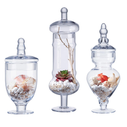 Stella Baicø 3-Pack Glass Apothecary Jars with Lids – Decorative Candy Storage Containers for Wedding, Buffet, Kitchen (H: 9", 12.5", 14")