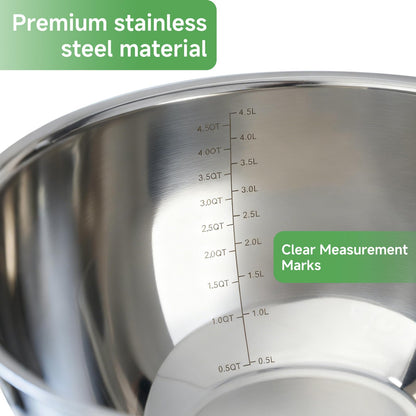 Mixing Bowls with Airtight Lids, Stainless Steel Nesting Bowl Set with Clear Lids & Valve, 3 Essential Sizes (1.5/3/5 QT), Measurement Marks, Non-Slip Silicone Base, Food Prep & Fridge Storage, Black