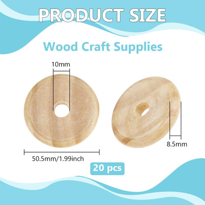BENECREAT 20pcs Natural Wooden Disc Beads, 2 x 0.3 inch Pine Wood Circles, Unfinished Round for Artist Painting Hanger Sign DIY Crafts Projects