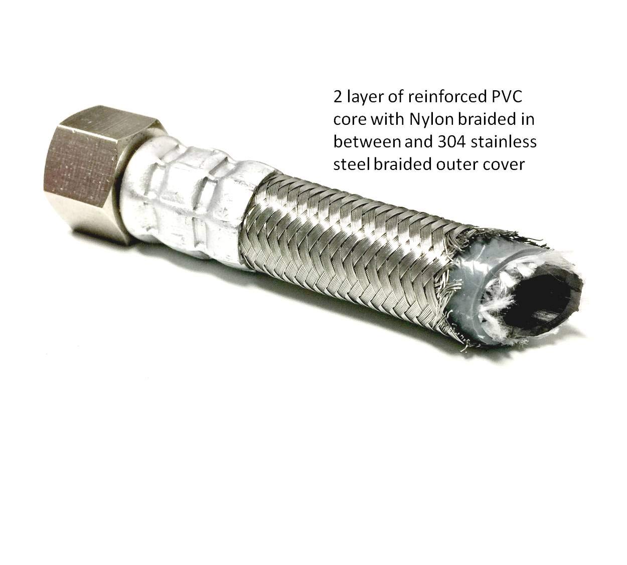 10 FT Stainless Steel Braided Ice Maker Hose with 1/4" Comp Connection