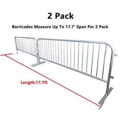 ZUVELLO 2 Pack 8.5 Ft Steel Crowd Control Heavy Duty Interlocking Steel Safety Barriers Barricade Fence Frame Guard for Events Road Traffic Control, Galvanized Silver