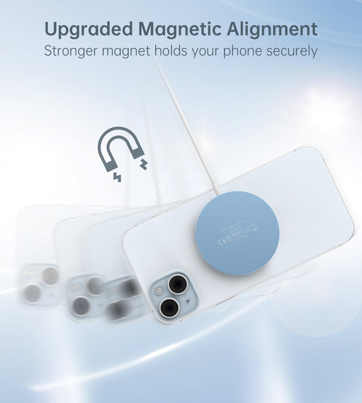 Magnetic Wireless Charger for iPhone 17/16/15/14/13/12 - Mag Charger+20W USB C Adapter, Fast Wireless Charging Stand/Pad with 5ft USB-C Cable for iPhone 17/16/15/14/13/12 Pro Max Plus Mini Air, Airpod
