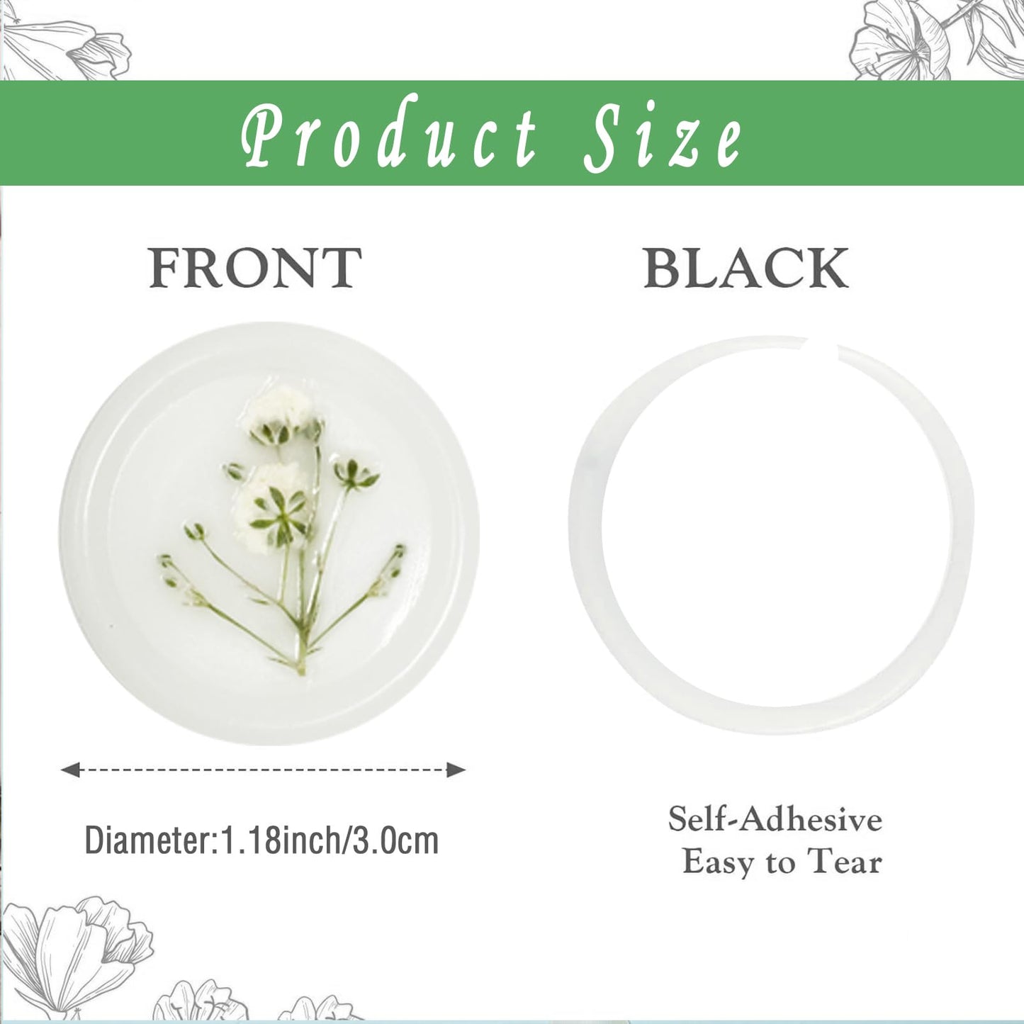 100 Pcs Baby's Breath Adhesive Wax Seal Stickers White Dry Floral Backing Envelope Seals Perfect for Wedding Invitations,Bridal Shower Party