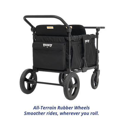 Keenz MOOV 4-Passenger All-Terrain Stroller Wagon with Reclining Seats, Built-in Cooler, Push/Pull Handle, Rubber Wheels, and Activity Tray – Foldable Wagon for Four Kids, Black