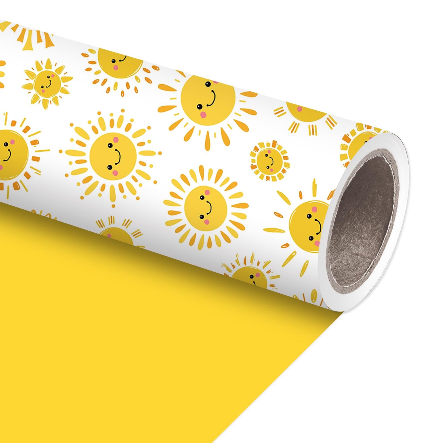 JarThenaAMCS Sun Smile Baby Shower Wrapping Paper -Mini Roll- 17In x 32.8Ft First Trip Around The Sun Gift Wrap Paper Yellow Double Printed Sunshine Craft Paper for Summer Birthday Party Packing