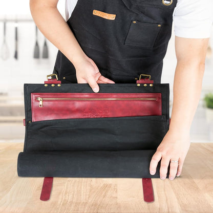 Seido Knives Professional Knife Roll Bag - Heavy Duty Canvas & Leather, Holds 18 Knives and Culinary Tools Including 12 Large Knives, with 4 Slots for Utensils and 2 Large Meat Cleavers