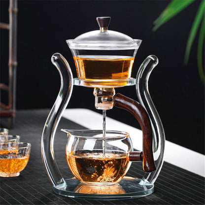 Set Aoheuo Lazy Kungfu Glass Tea Water Diversion Rotating Cover Bowl Semi-Automatic Glass Teapot Suit (crystal glass)