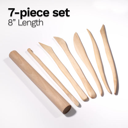 DAS Modelling Tools – 7-Piece Clay Modeling Tools Set - Beginner Clay Tools for All Artists - Versatile Wooden Tools for Shaping and Carving - Wooden Tools Ideal for Clay Projects