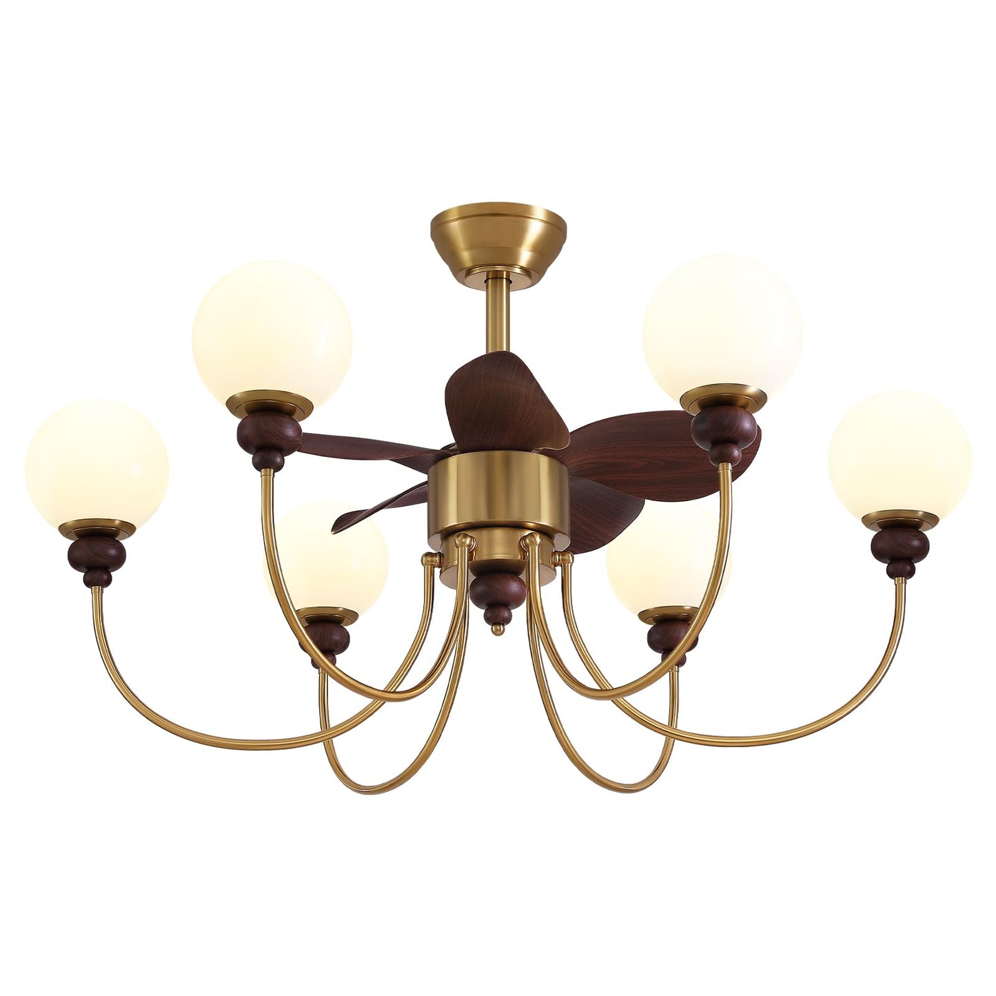 CROSSIO Luxury Mid Century Gold Fandelier 36" Large Ceiling Fans with Lights and Remote Control 6 Speeds 6 Lights Vintage Globe Chandelier Fan for Living Room Dining Room