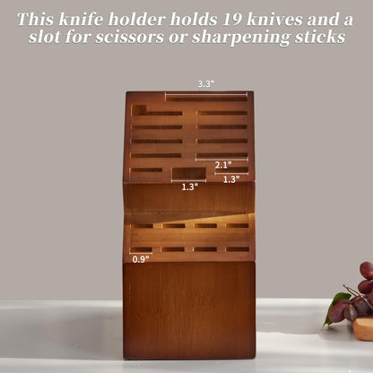 Kitsanery Knife Block Countertop Butcher's Knife Rack and Organizer 20 Slot Knife Holder Large Bamboo Knives Rack (Knife Not Included), Universal Knife Rack Strap