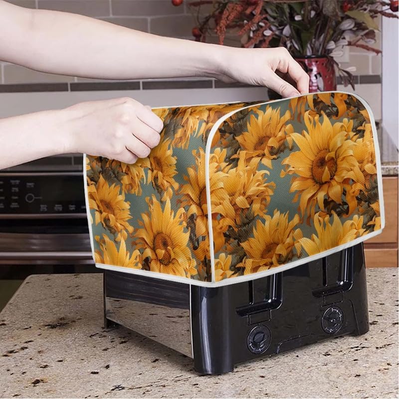 4 Slice Toaster Cover Van Gogh Style Sunflower, Plus Size Dust Cover, Oil Painting Flowers Yellow Protection