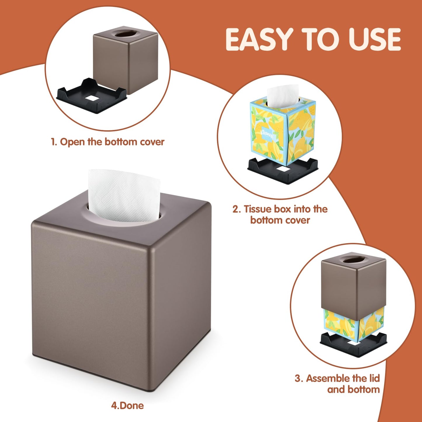 Y-in Hand Tissue Box Cover, Square Facial Cube Tissue Box Holder, Storage Accessories for Bathroom Vanity, Bedroom Countertops, Dressers, Night Stand, Parlors and Offices - Brown Bronze