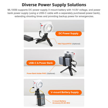 Godox ML100Bi Kit2 Pocket LED Video Light 120W Bi-Color Photography Fill Light 2800K-6500K CRI97+ TLCI98+ APP Control 11 Lighting Effects Godox Mount for Vlog Live Streaming Photography