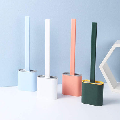 Revolutionary Silicone Flex Toilet Brush with Holder, No-Slip Long Handle Cleaning Brush Set with Wall Mounting