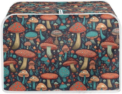 Toaster Cover 4 Slice, Forest Mushroom Wide Slot, Machine Washable with Hang Loop (16x16") 2PCS