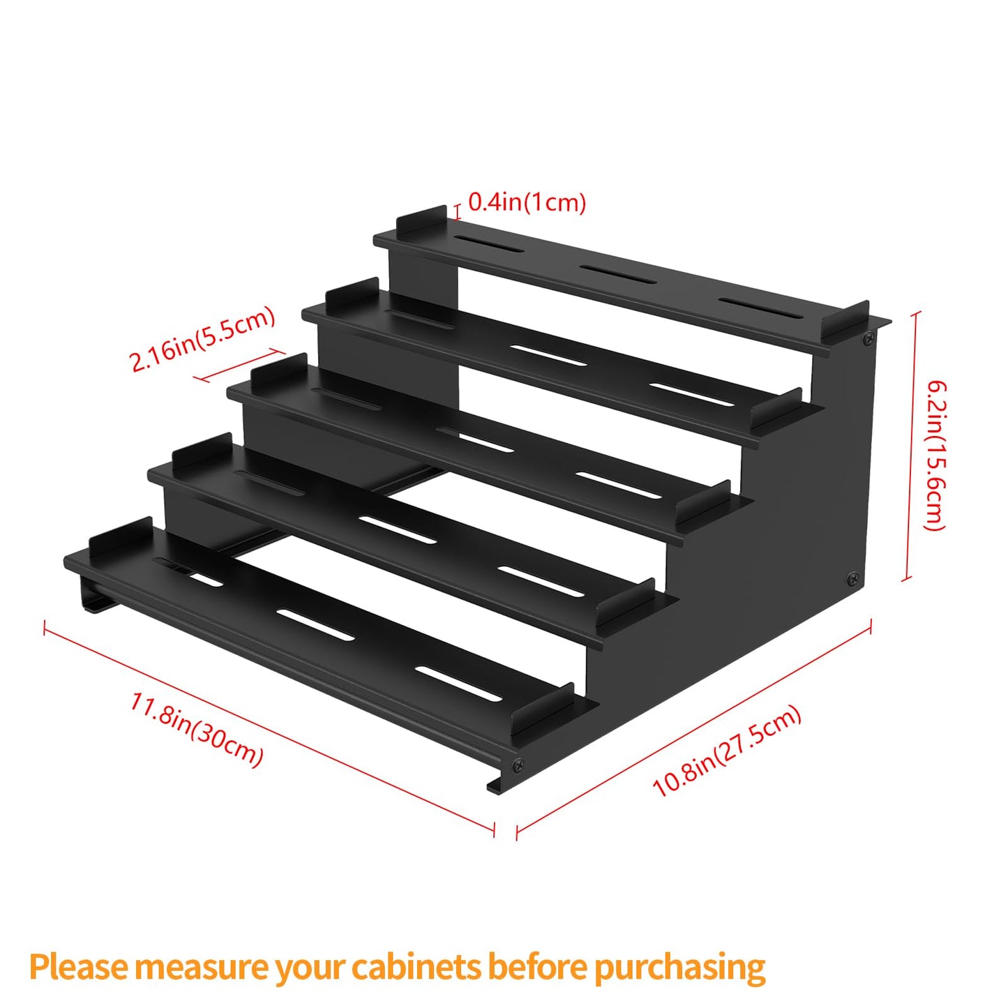 5 Tier Spice Rack for Cabinet, 2 Pack Spice Organizer, Metal Step Shelf Countertop Spice Rack for Inside Cabinets, Kitchen, Black