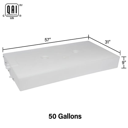 Ameri-Kart 50 Gallon RV Fresh Water Tank, Potable Water Storage Tank for Drinking, Cooking, Cleaning, Showering, for Campers, Trailers, Motorhomes, RVs, Low-Profile Shape, 57" x 31" x 9" (WT-1468)