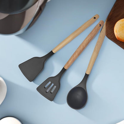Silicone Kitchen Utensils Set, Heat Resistant Nonstick Cooking Utensils Set (Black)