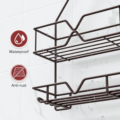 TreeLen Shower Caddy - Over Shower Head Bathroom Organizer with 4 Hooks for Shampoo - Bronze Finish