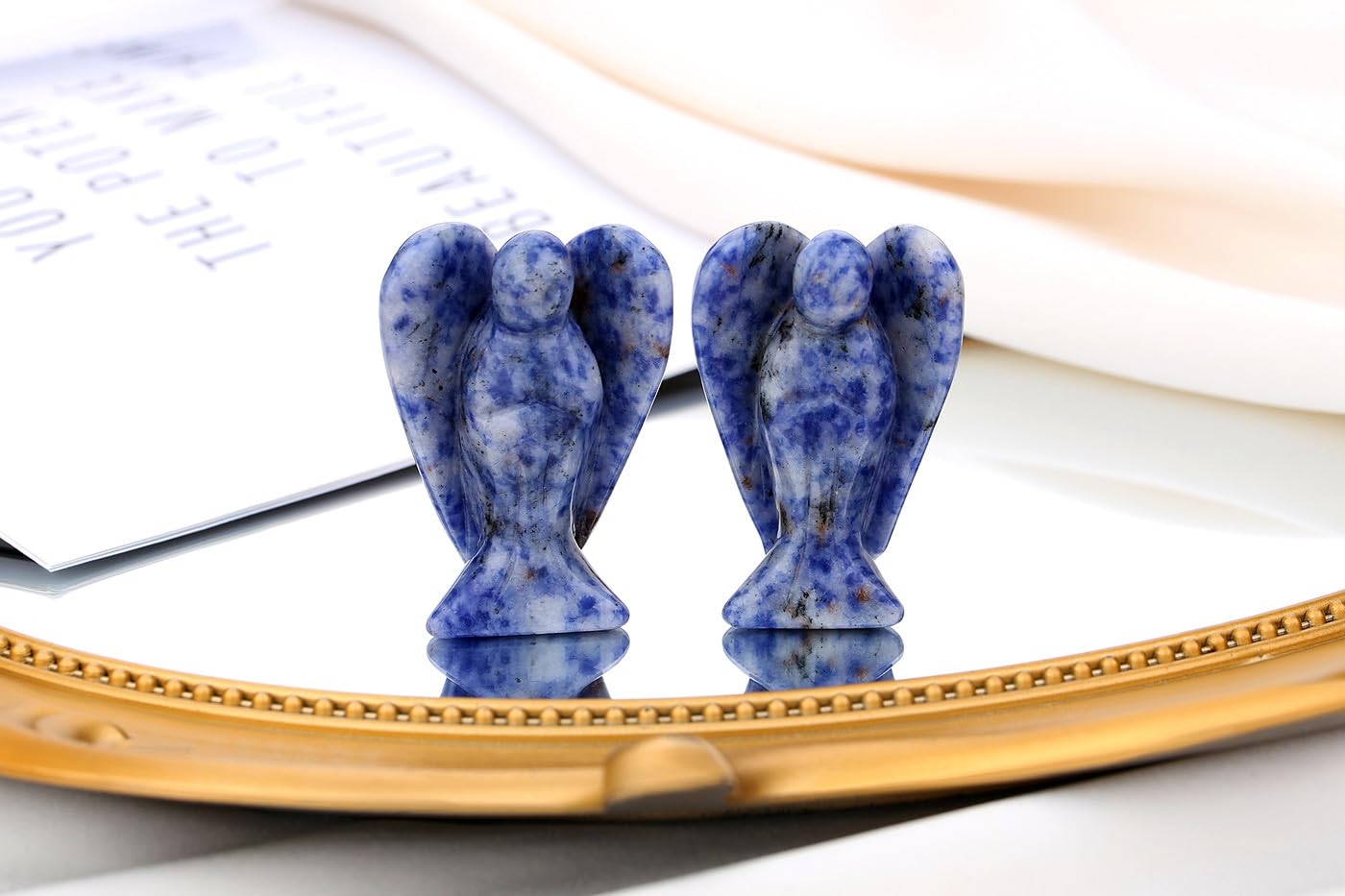 QINJIEJIE Blue White Sodalite Crystals Angel Guardian Statue, Hand Carved Natural Stone Peace Angel Healing Gemstones Figurines, Room and Office Decorations, Gifts for Women