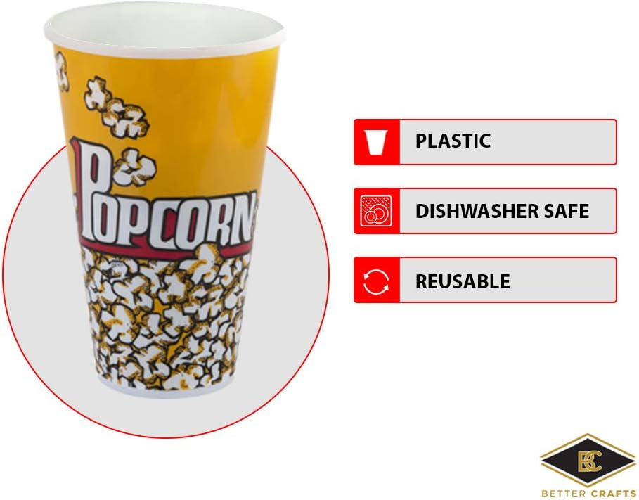 Set of 6 Yellow Popcorn Bowl Tubs, 7 x 4.5 Inches, Perfect for Movie Night, Parties, and More!