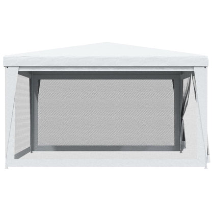 Xhnifbn 13.1'x13.1' White Party Tent with 4 Mesh Sidewalls, Heavy-Duty Iron Frame PE Roof, Water & UV Protection, Zipped Door, Outdoor Gazebo for Backyard Weddings, BBQs & Festivals