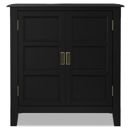 SIMPLIHOME Burlington Storage Cabinet - 30 inch Wide Solid Wood 2 Door Low Storage Unit in Black, Transitional Accent Cabinet for Living Room or Entryway with Adjustable Shelves