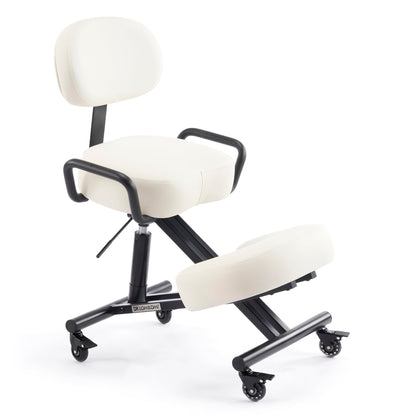 DR.LOMILOMI Ergonomic Kneeling Chair with Backrest, Improve Posture, Thick Cushions, Locking Wheels for Home & Office, AKONI 512B (Vanilla)