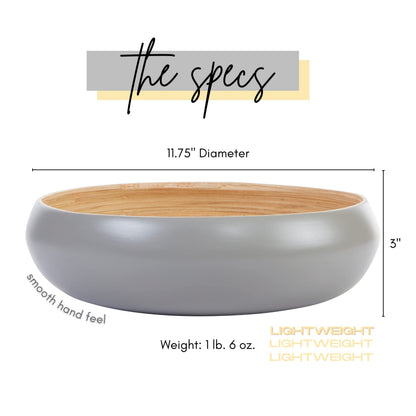 HABITAAS Fruit Bowl for Kitchen Counter – Handmade Spun Bamboo, Large 11.75" Fruit Basket, Eco-Friendly Decorative Serving Bowl for Home Decor, Produce Storage & Centerpiece (Gray)