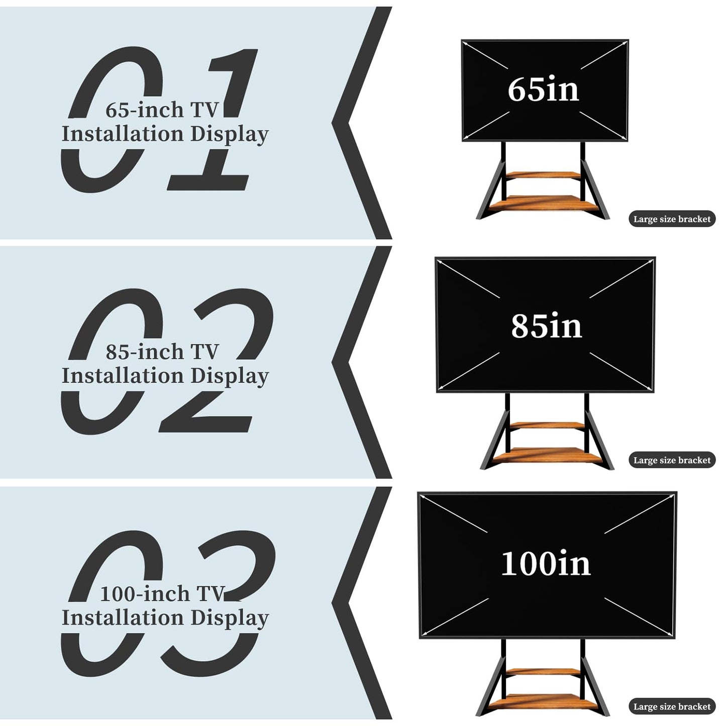 Vanconwey Mobile TV Stand for 65-100 Inch TVs,Adjustable Heights TV Mount Stands with Large Wood Shelf and Wheels,Modern Living Room Rolling TV Stand, Up to 220 lbs,VESA 800x600mm,Walnut(VC-Z1188)