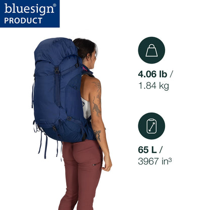 Osprey Kyte LT 65L Women's Backpacking Backpack - Lightweight Hiking & Camping Bag with Waterproof Raincover, Cascade Blue