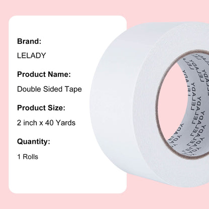 LELADY Double Sided Tape 2 Inch x 40 Yards- 1 Roll Double-Sided Adhesive Sticky Tape, High Adhesive Double-Sided Tape, for Arts, Crafts, Office School Stationery Supplies