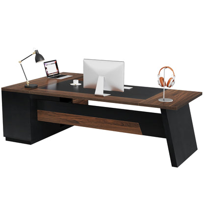 Tribesigns 78" L-Shaped Executive Desk, Large Office Desk with Drawers and File Cabinet, Modern Business Furniture for Home Office (Walnut & Black)